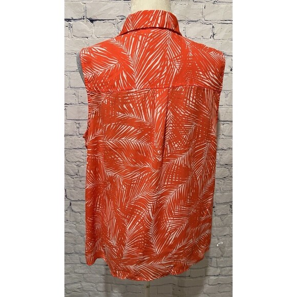 Michael Kors Sleeveless Front Zip Closure Top Orange Palm Tree Print Size XL - Picture 4 of 6